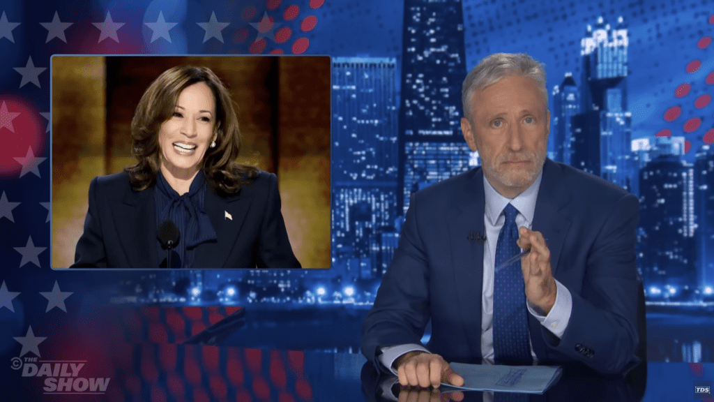Kamala Harris and Jon Stewart