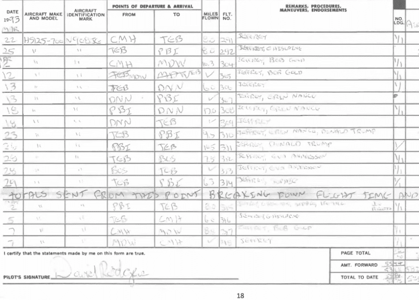 Donald Trump Epstein Flight Logs