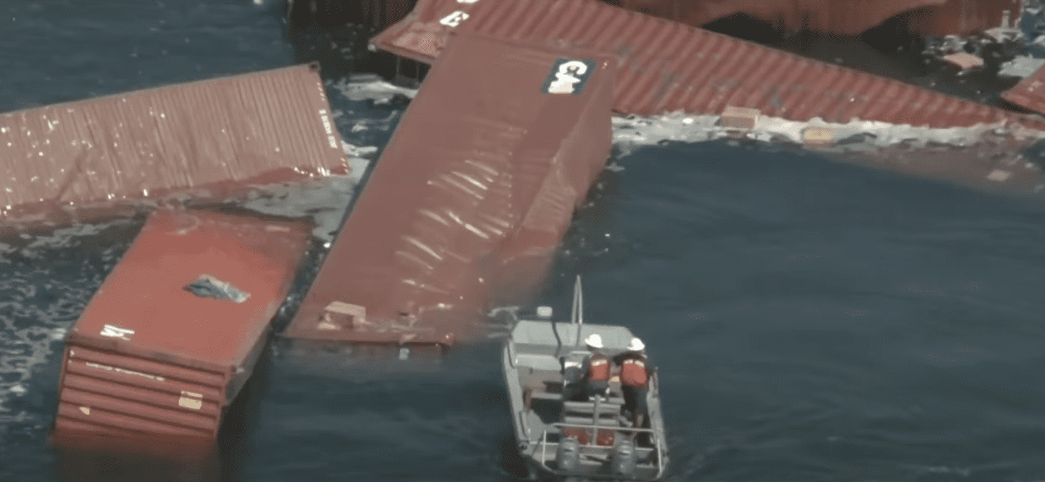 60 Shipping Containers Fall Off Docked Cargo Ship