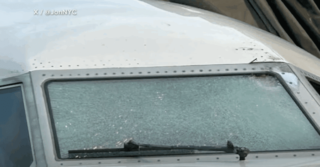 Shattered cockpit windshield