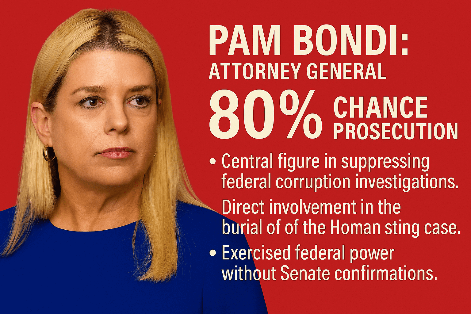 Pam Bondi: Attorney General 80% Chance of Prosecution 
