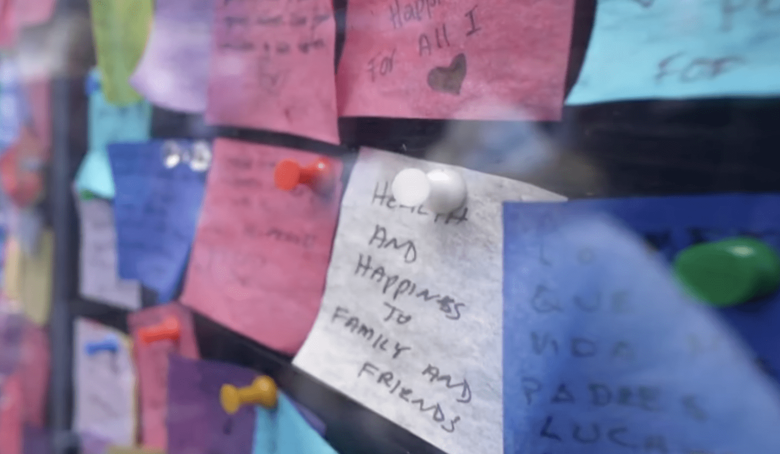 Wishes of hope written on Times Square