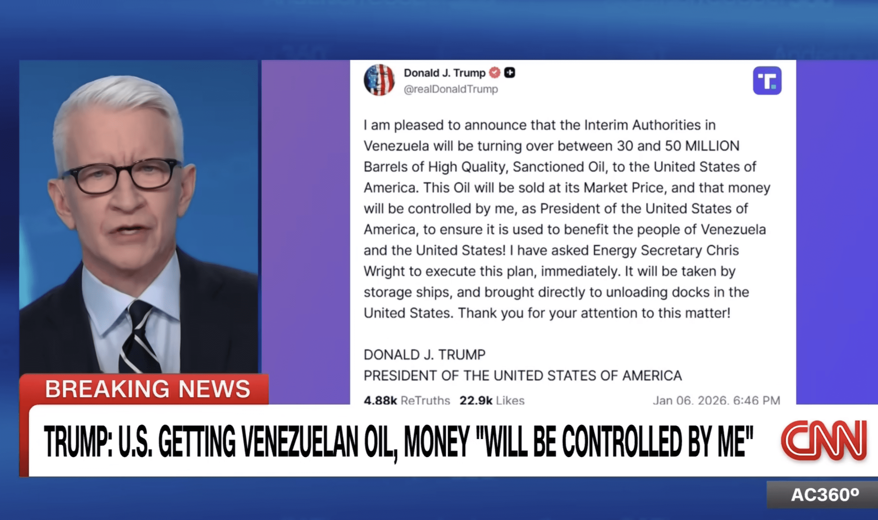 Trump Demand 50 Million Barrels of Oil