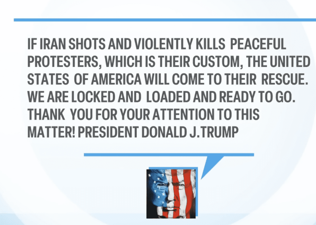 Trump Says US Will Intervene if Iran Kills Peaceful Protesters