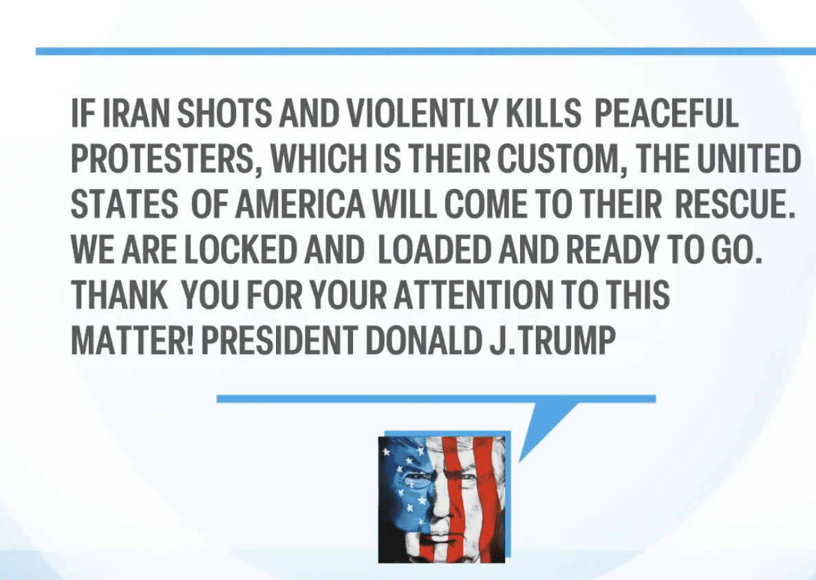 Trump Says US Will Intervene if Iran Kills Peaceful Protesters