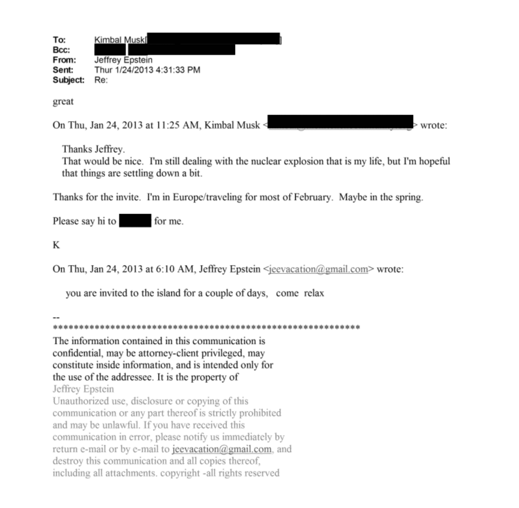 Epstein Invites Kimbal Musk to the Island 