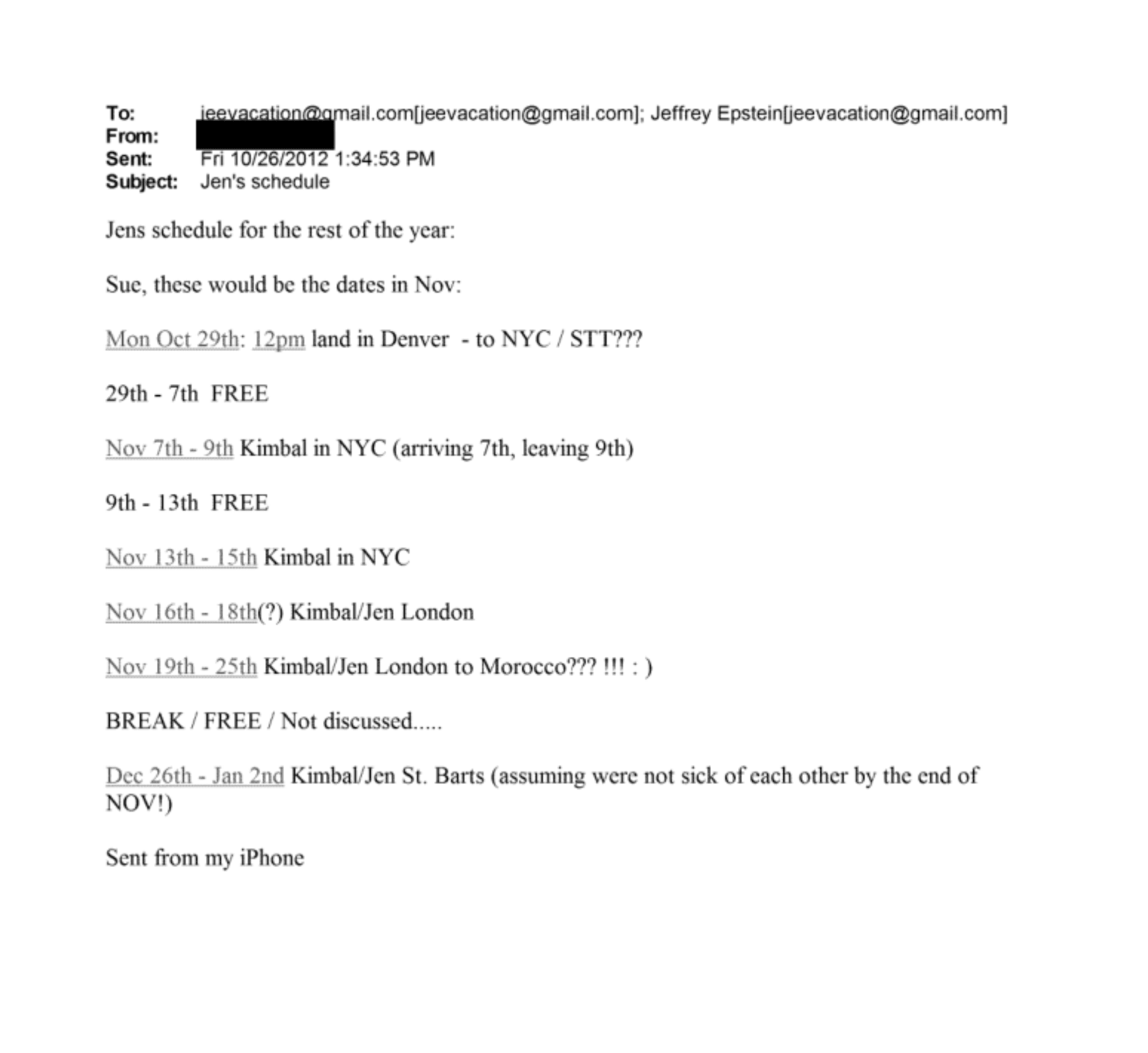 Epstein and Kimbal Musk Team Coordinate Jennifer's Schedule 