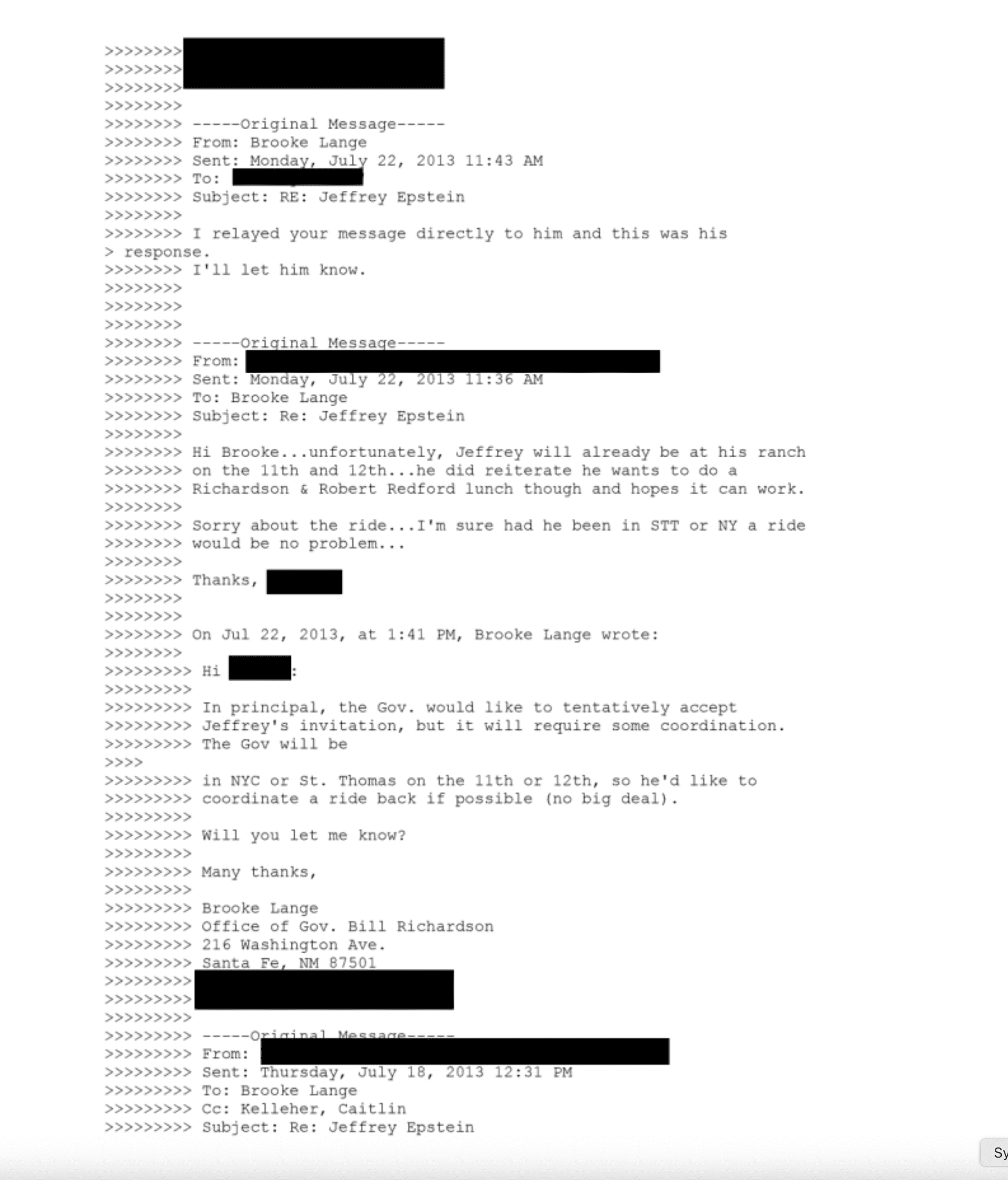 Gov Bill Richardson of New Mexico Jeffrey Epstein Files Emails Released 