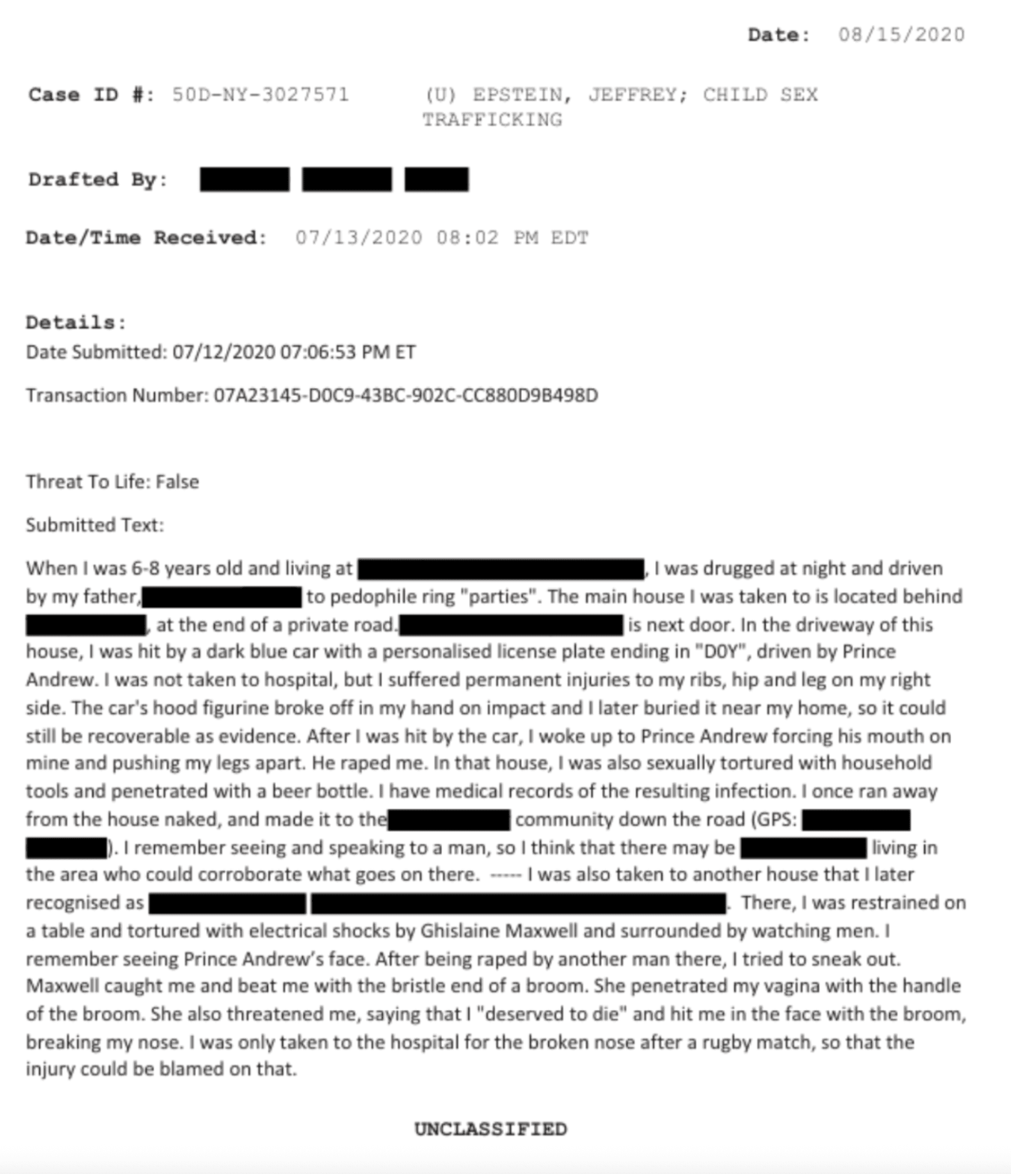 Prince Andrew Hit Epstein Victim with Car File Prince Andrew Hit Epstein Victim with Car File