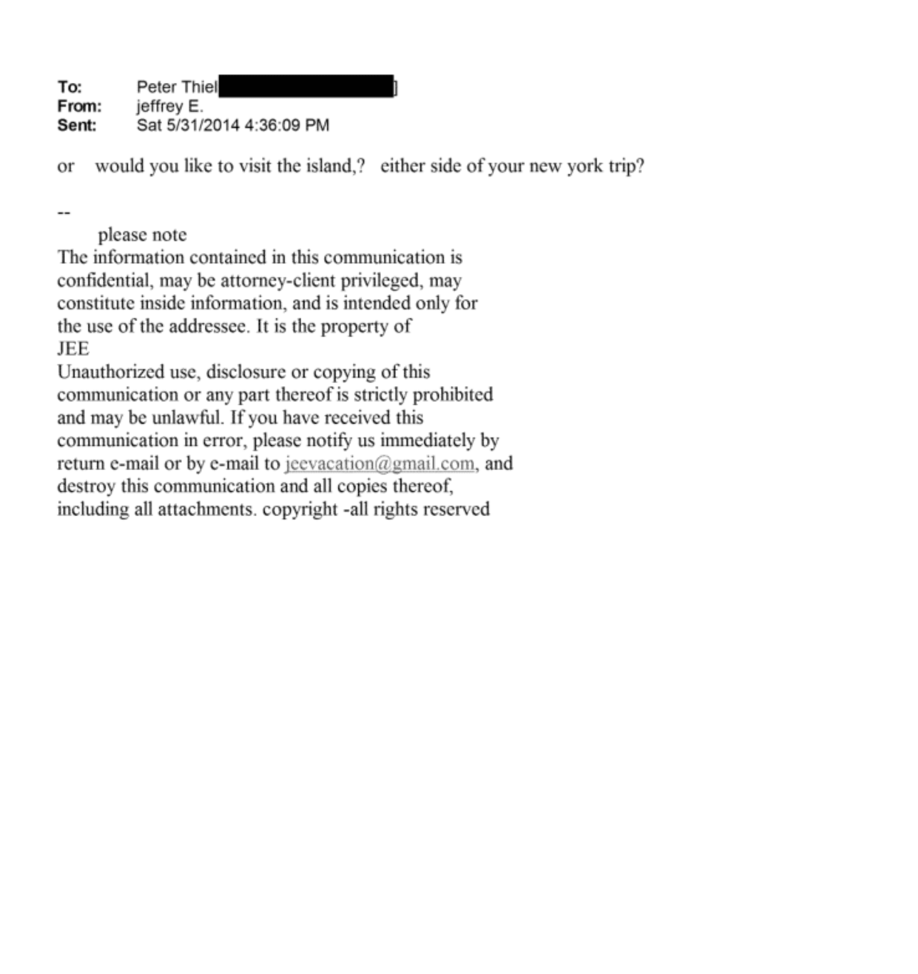 Epstein emails to Peter Theil of Meta