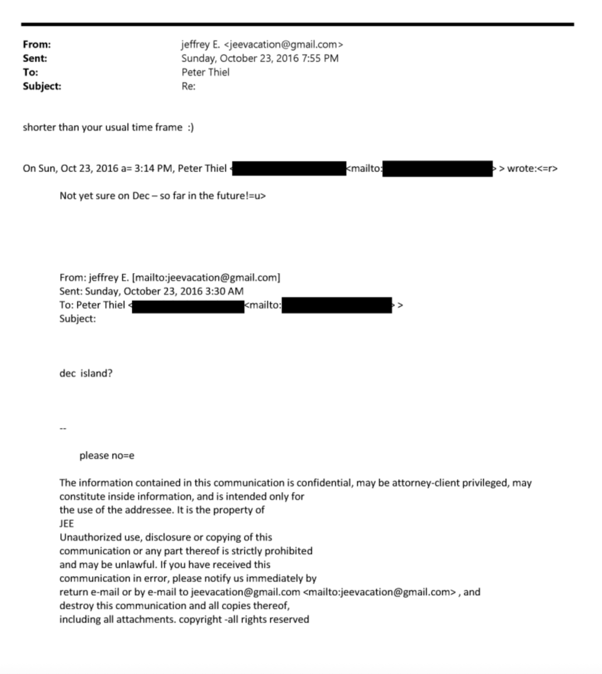 Jeffrey Epstein and Peter Theil Sent Messages 