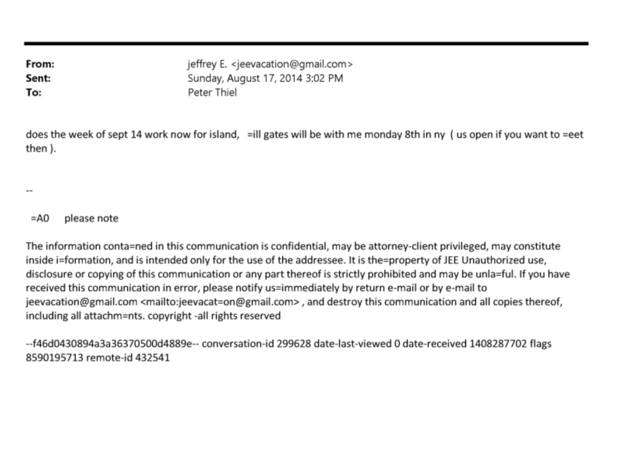 Epstein and Peter Theil Email Messages 