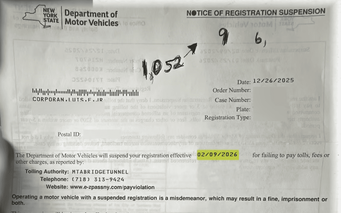 NYC driver driven into debt by $14,000 E-ZPass bill