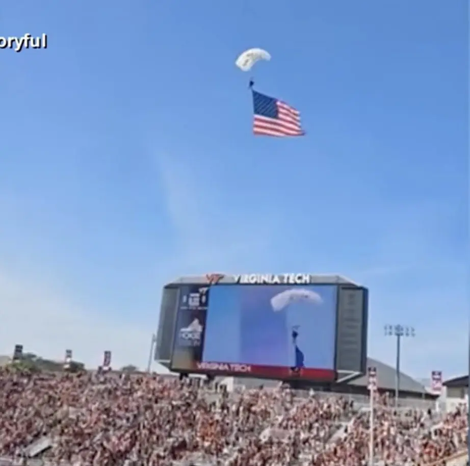 Skydiver slams into Virginia Tech scoreboard