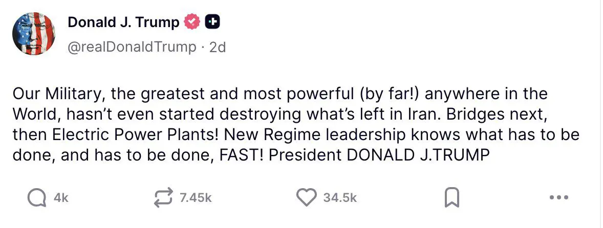 Trump Truth social Tweets on Iran 4