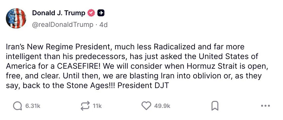 Trump Truth social Tweets on Iran 