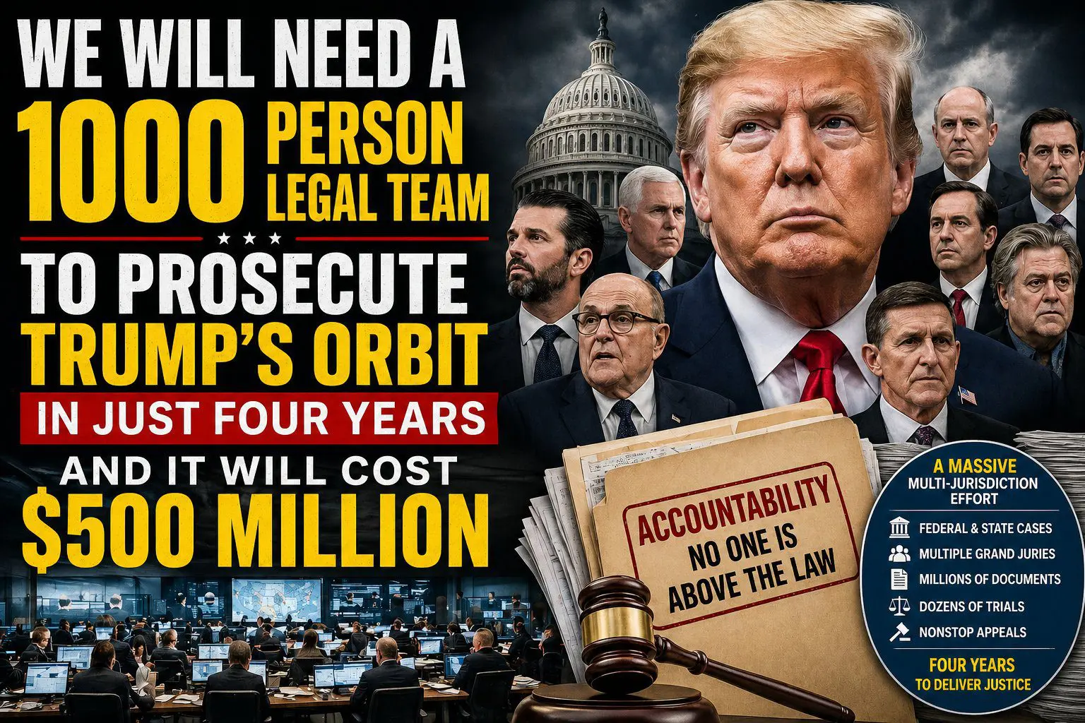 We Will Need a 1,000 Person Legal Team to Prosecute Everyone Around Trump in Just Four Years and it Will Cost $500 Million Dollars