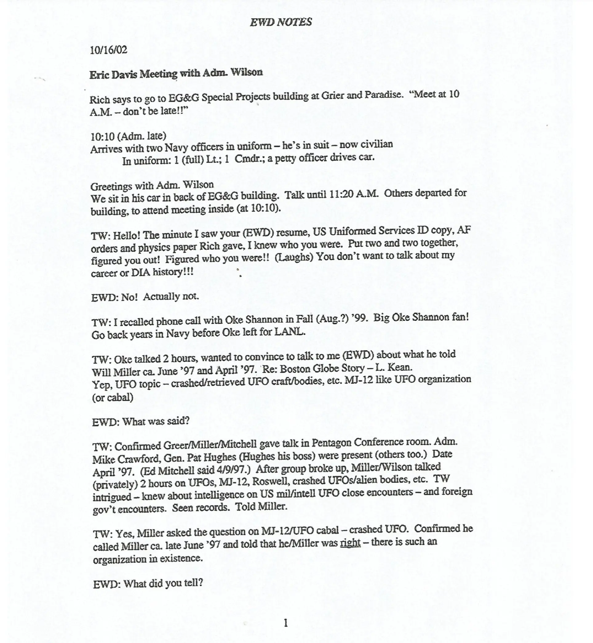 The Wilson-Davis Memo Transcript - Page 1