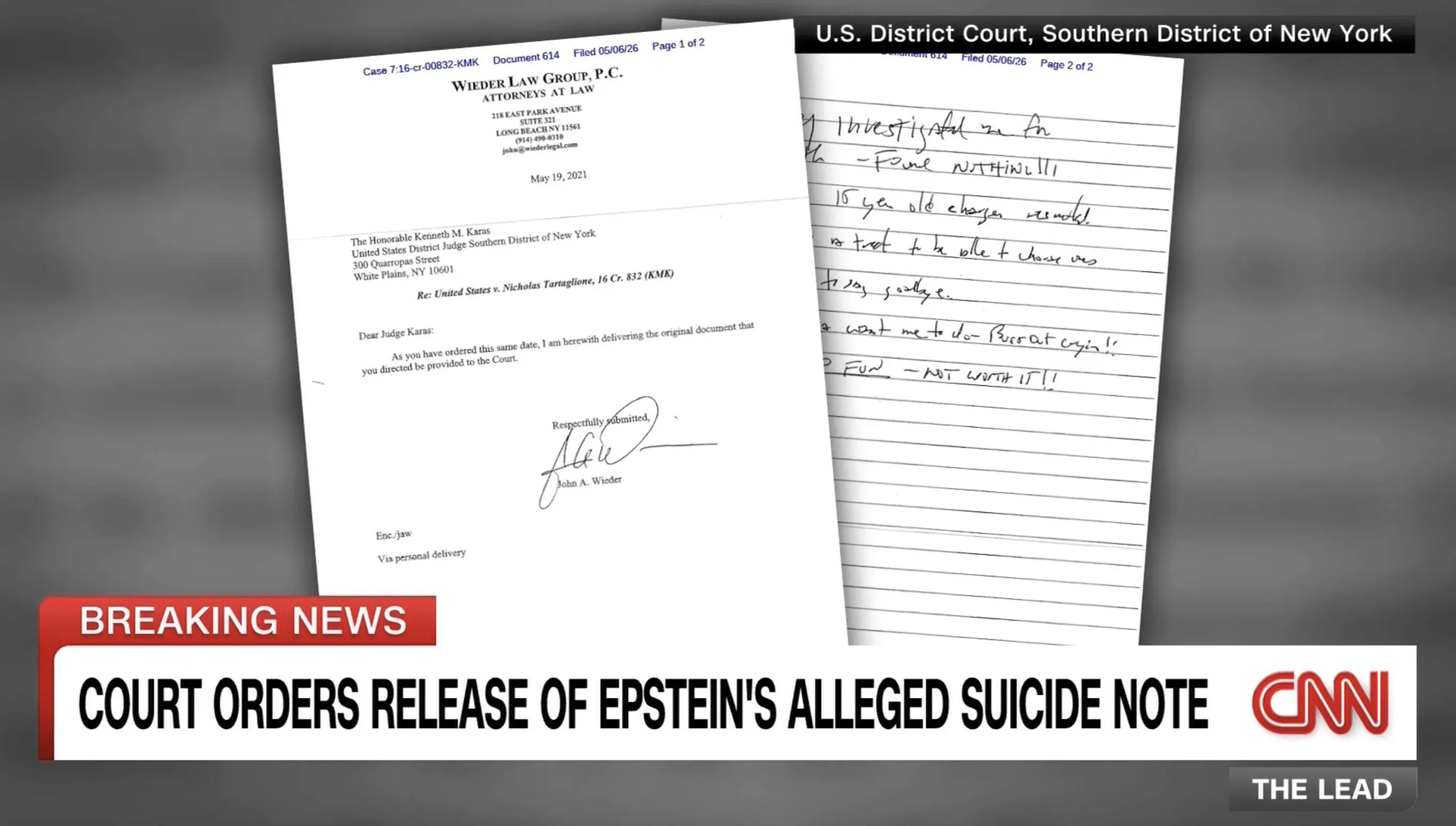 Jeffrey Epstein Suicide Note