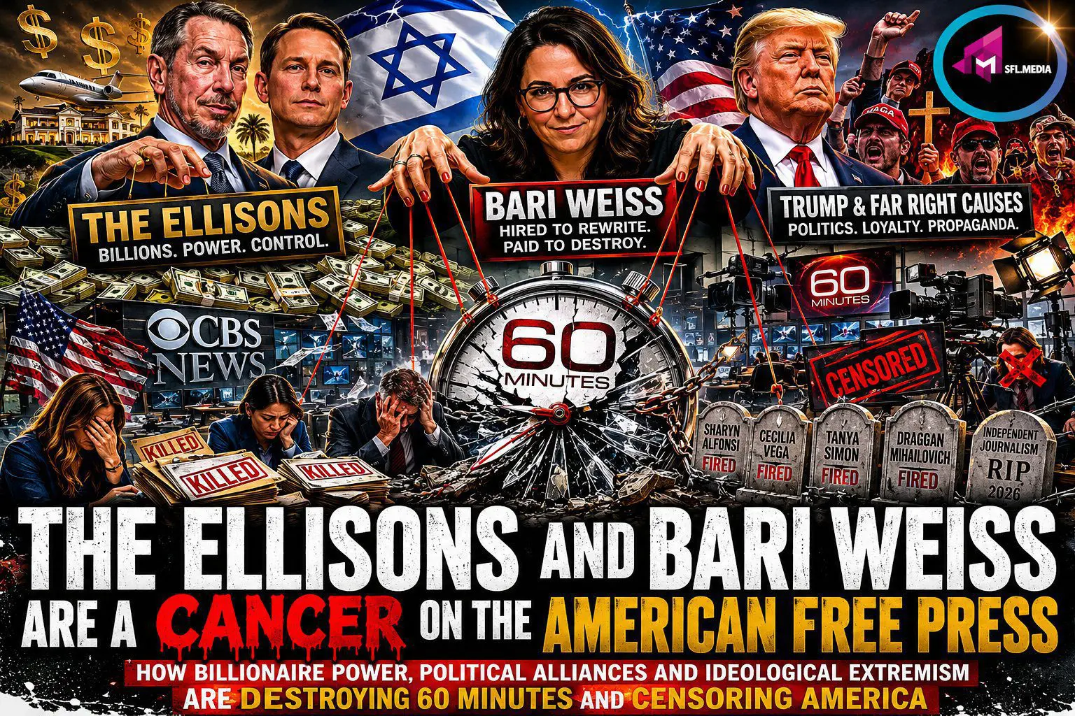 Larry Ellison, David Ellison, and Bari Weiss