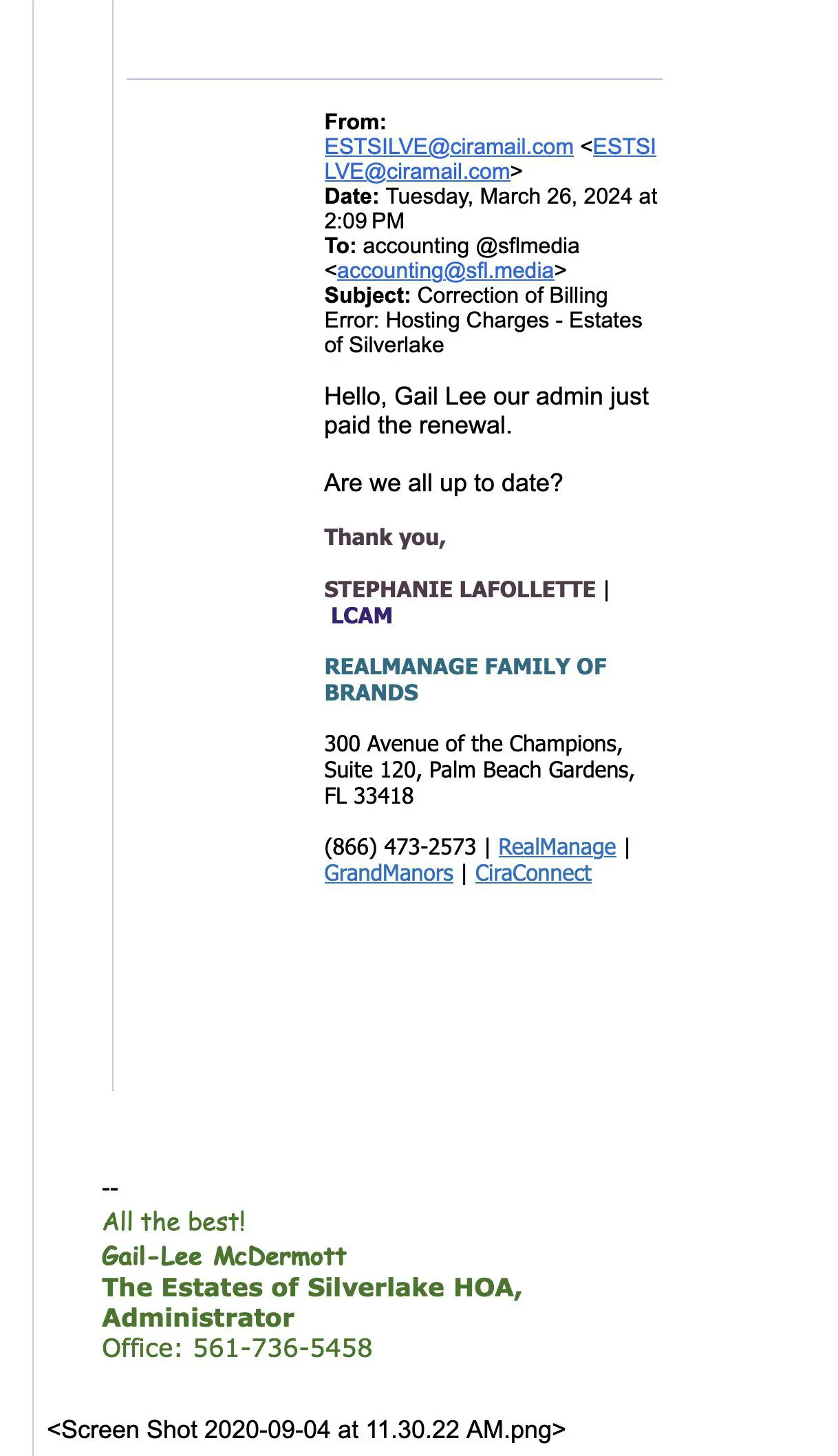 Email from Estates of Silverlake Email from Estates of Silverlake