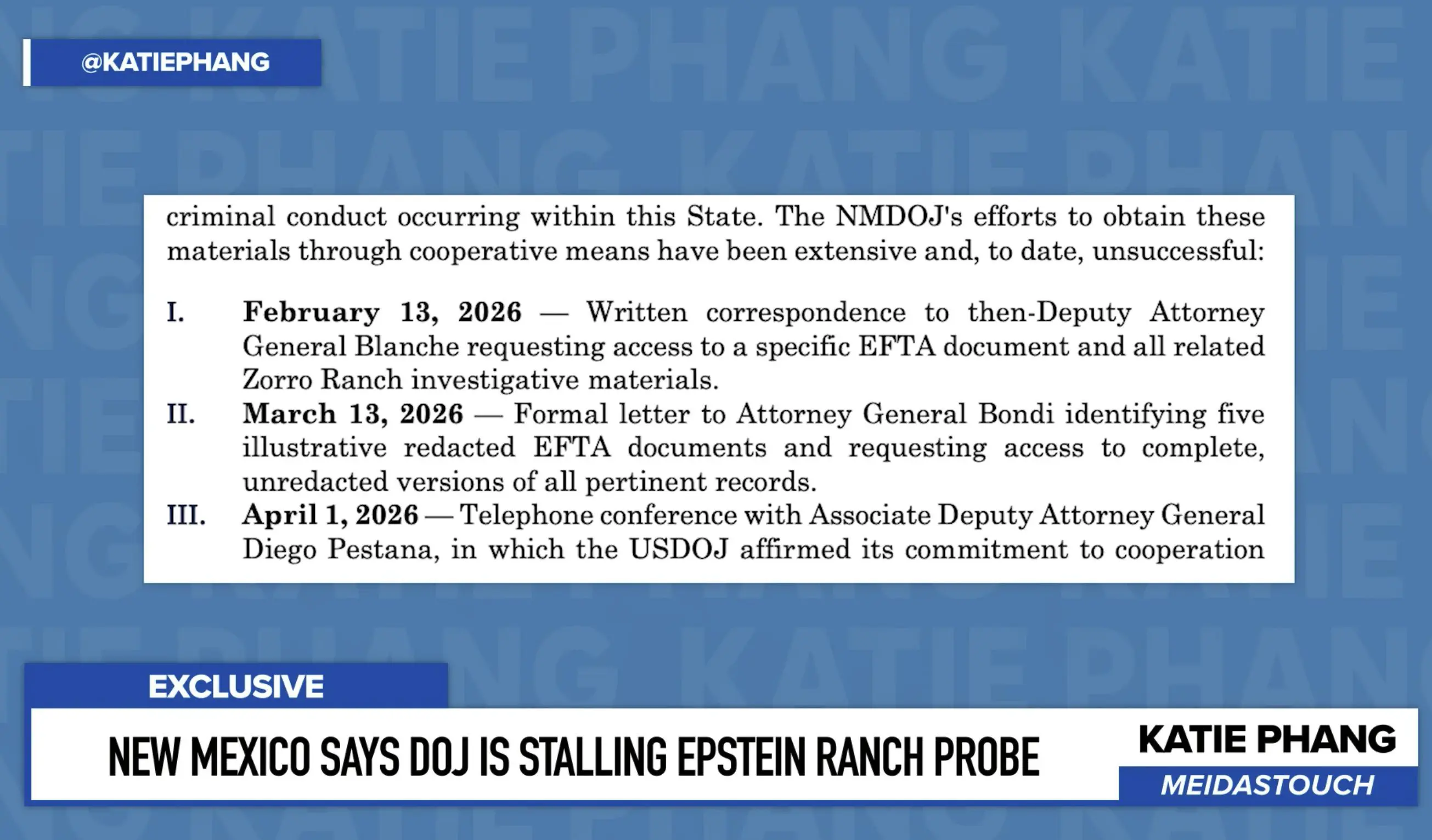 Todd Blanche Stonewalling Zorro Ranch Investigation