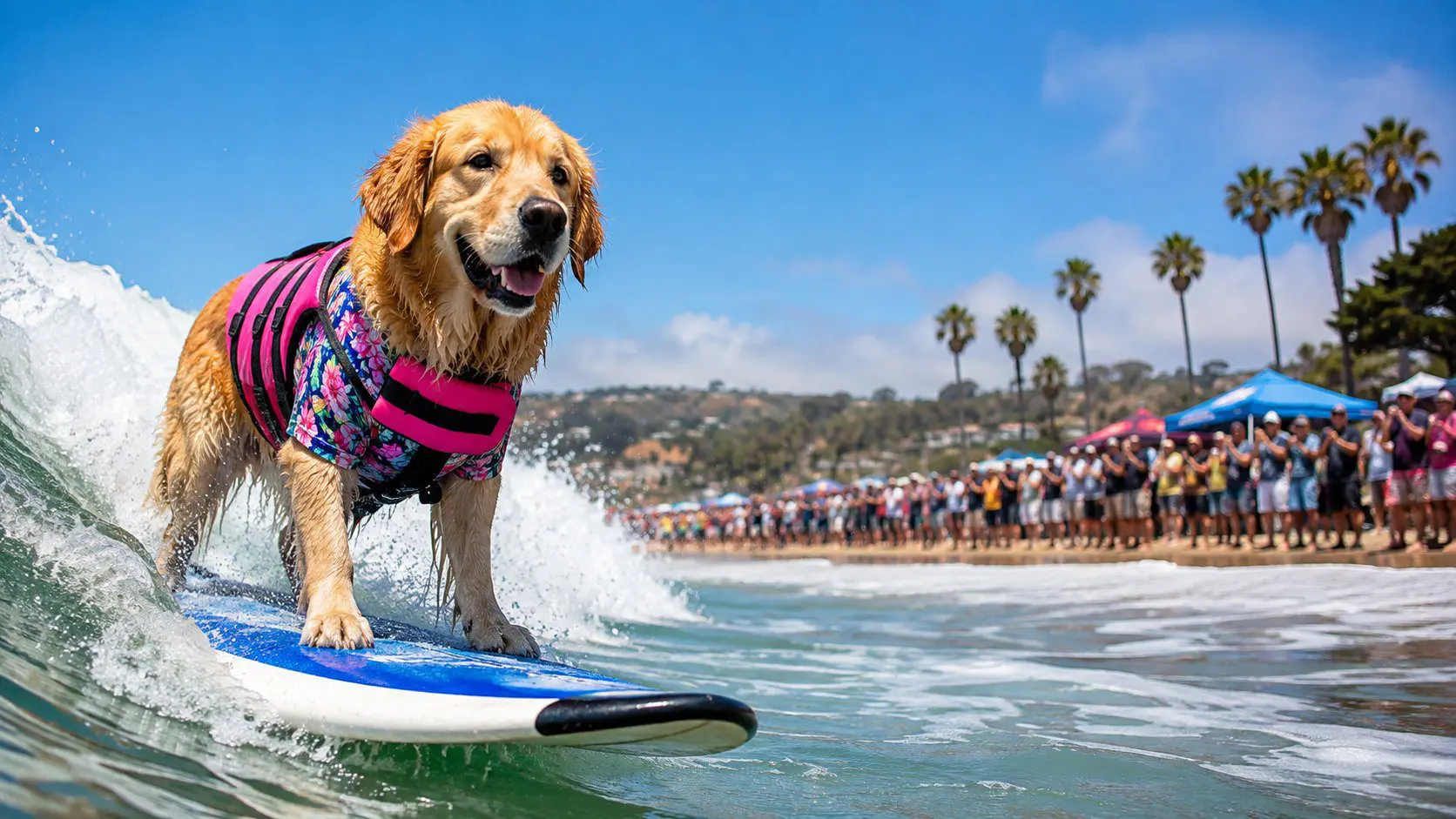 Pup surfs