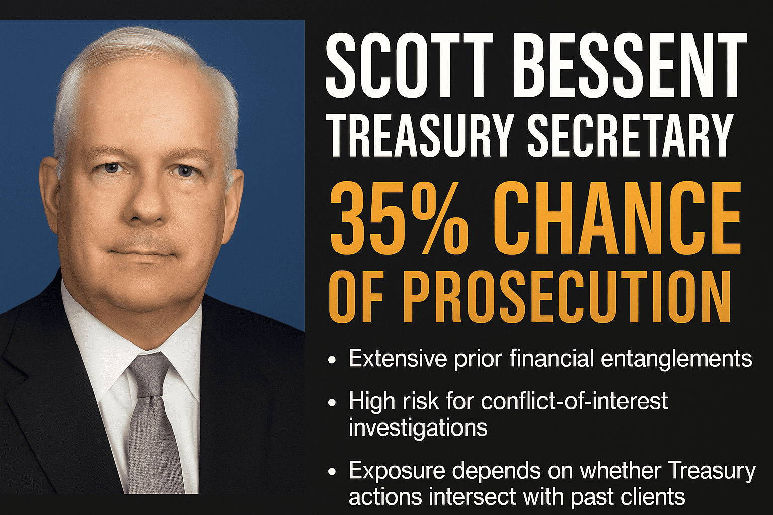 Scott Bessent: Treasury Secretary 35% Chance of Prosecution Scott Bessent: Treasury Secretary 35% Chance of Prosecution