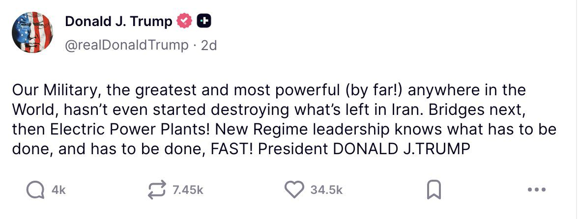 Trump Truth social Tweets on Iran 4