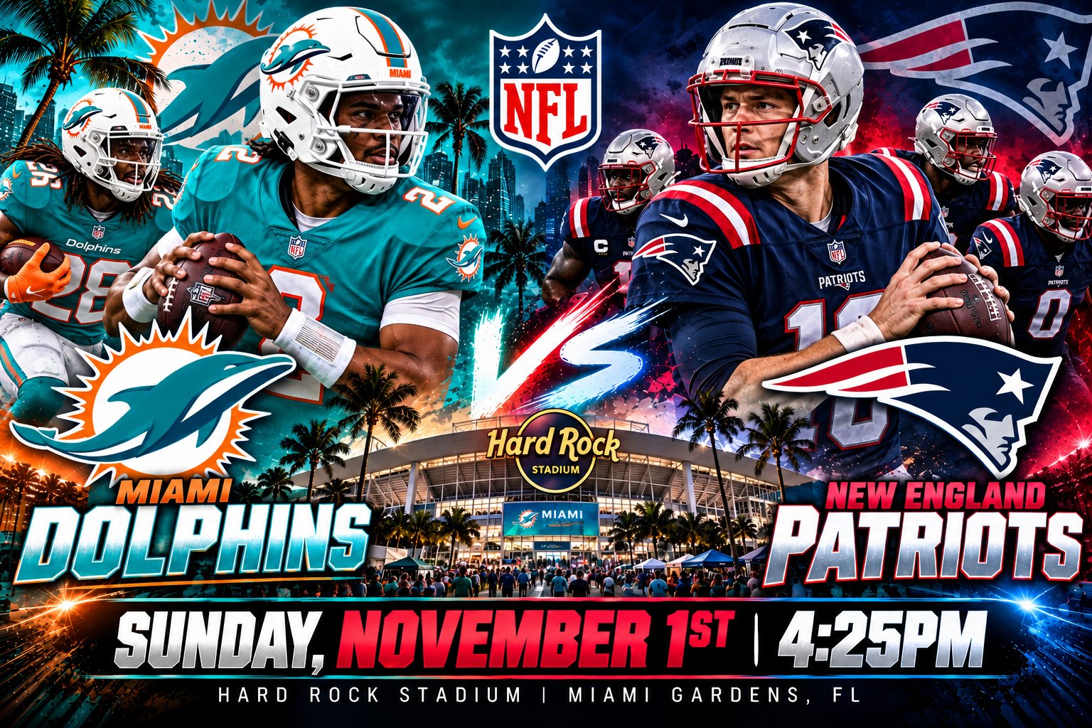 Dolphins vs Patriots Showdown at Hard Rock Stadium