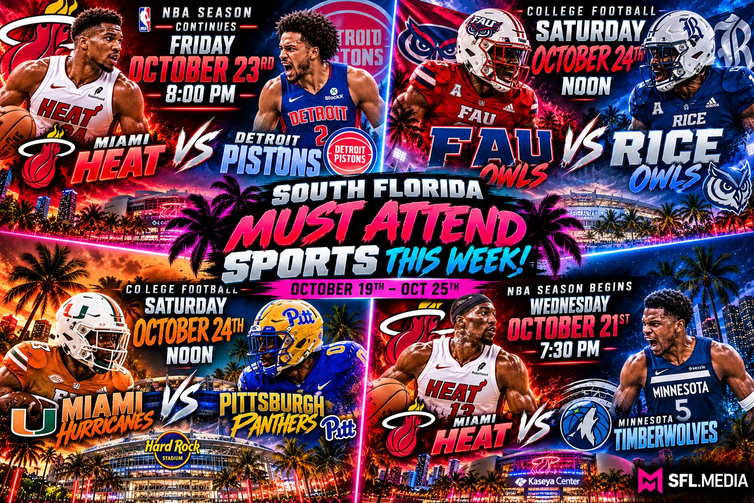 South Florida Sports Week Neon Collage