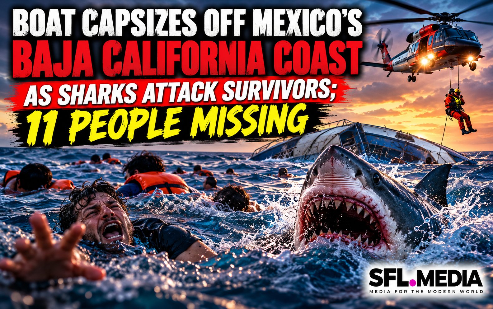 Stormy Shark Rescue News Graphic